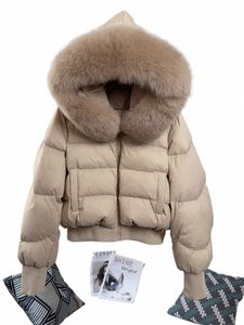 2023 NEW IN DUCK OUTER OUERWEAR REAL RACCO FOX FUR BIG COLLAR JACKET WOMEN NATURAL WARE WARE LOOS STREETWEAR O7HR＃