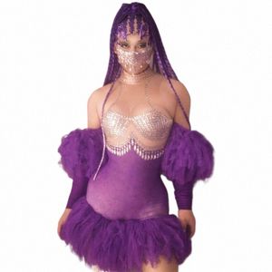 mor kristaller dantel kollu mini dr seksi örgü rhinestes dres kadınlar doğum günü kutlama kostüm festival kıyafeti xs4048 y01w#