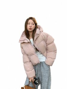korean style Women Cott Down Pink Jacket Hood Autumn Winter Warm OverSize Casual Short Thick Outwear New Jacket R3YD#