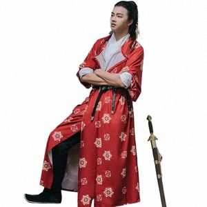 Kinesiska drama Tang Dynasty Round Neck LG Robe Traditial Chinese Folk Dance Costumes Daily Hanfu Show Costume Men and Women P2NG#