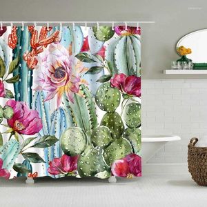 Tende da doccia Tenda da bagno in tessuto poliestere con cactus tropicale per la decorazione del bagno Stampata Cortinas De Bano