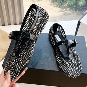 Designer Dress Shoes Bulingbuling Black Fishnet Ballet Flats Womens Sandals med Rhinestone Classic Casual Shoes With Box 548