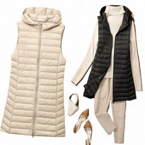 delle donne Autunno / Inverno X-LG con cappuccio Sleevel giacche 2023 New White Duck Down femminile Slim Fit Office Lady Warm Vest Coat V9Hp #