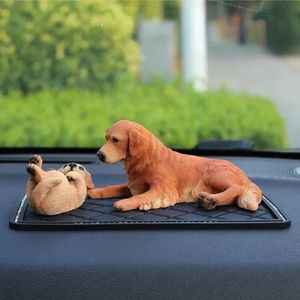 Enfeites de carro resina golden retriever boneca painel decoração sono cão mãe e criança decoração interior automóvel com caixa de presente