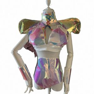 space Shaped Laser illusi Sexy Costume Bar Nightclub Dj Ds Exaggerated Shrug Top Shorts Sets Singer Pole Dance Rave Outfits C8NY#
