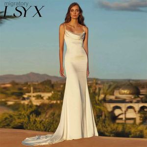 Abiti sexy urbani LSYX scollo quadrato senza maniche in rilievo pizzo sirena abito da sposa aperto sul retro corte strascico lunghezza del pavimento abito da sposa su misura yq240329