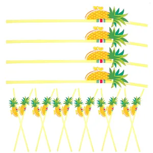 Copas descartáveis palhas 50 PCs Pineapple Beer Sipstick Bend Bend, exclusivo, decoração de mesa de mesa havaiana que bebe plástico para beber