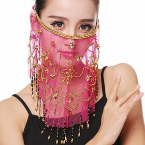 Frauen Bauchtanz Tribal Gesichtsschleier Bollywood Gesichtsschleier Perlen Maskerade Maske Indien Tanz Accories Gesichtsschleier Arabisch Princ 79He#