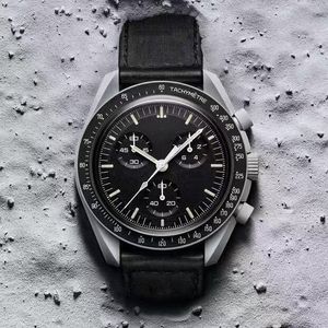 Herrens högkvalitativa Bioceramic Planet Moon Watch Full Function Quarz Chronograph Movement Watches Waterproof Luminous Leather Strap Wristwatches With Box 56