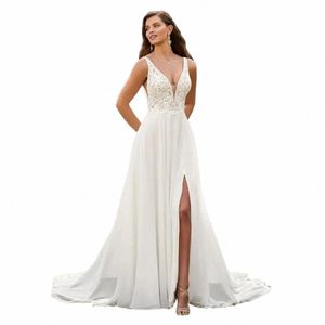 Boho elegante da sposa Dr per le donne 2023 scollo a V Backl Appliques pizzo Butt abito da sposa Abiti da sposa Chiff N0rn #