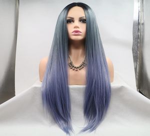 Aohai purple lace front Wig dark root Syntheticstraight natural look Wig for Women for cosplay heat resistant fiber1184665