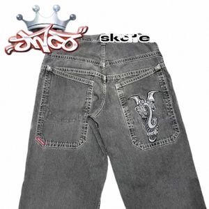 Streetwear JNCO Jeans Y2K Harajuku Hip Hop Retro Graphic Baggy Jeans Pantaloni neri Uomo Donna Pantaloni larghi a vita alta gotici I619 #