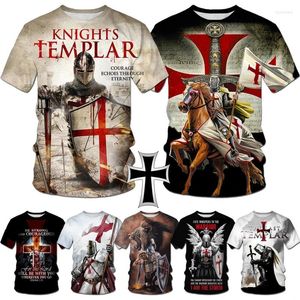 Herr t shirts ankomst riddare templar tryck 3d t-shirt kvinnlig personlighet helig korsmönster tshirt casual utomhus andningsbara toppar