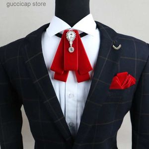 Arco laços vintage veludo mens laço conjunto strass colar flores coreano britânico negócios banquete vestido de casamento camisa acessórios presentes y240329