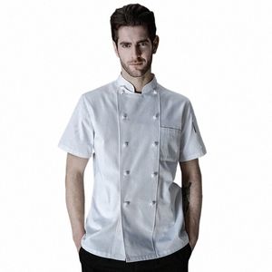 Verão chef casaco duplo breasted chef jaqueta hotel restaurante padaria workwear homens cozinhar profial uniforme camisa branca d5Mj #