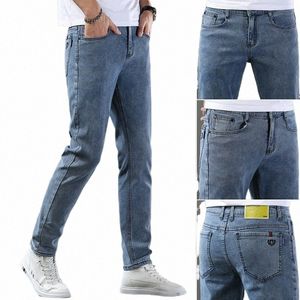 2024 Spring och Autumn New Fi Trend Elastic Small Ben Men's Casual Slim Bekväm andningsbar högkvalitativ jeans 28-38 V7AE#