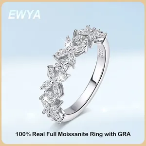 Cluster Rings Ewya Luxury Clover D Color Moissanite Diamond Row Ring for Women S925 Silver Plated 18k Wedding Band Half/Full Eternity