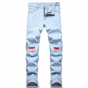 High Street Patch rasgado Jeans Men Four Seass Casual Denim Pant Persalized Spot Paint Straight Jeans Youth Fi Calças 96FZ #