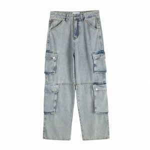 Tasca laterale Wed Light Blue Baggy Jeans per uomo Pantales Hombre Y2k Straight Casual Denim Pantaloni oversize Cargo Pants v15t #