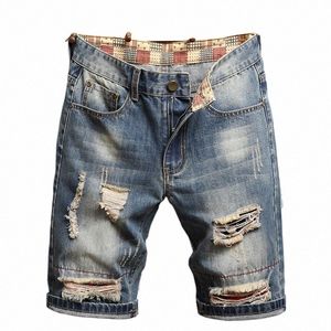 summer Mens Graffiti Ripped Short Jeans Fi Embroidery Streetwear Vintage Men Sports Casual Slim Fit Denim Shorts Pants 2022 29i3#