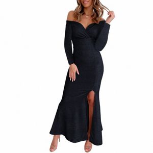 fi Solid Women'S Dr Off Shoulder Casual Robe Ruched Female Elegant Formal Dres Party Evening Prom Gala Vestidos t74D#