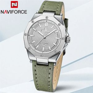 NAVIFORCE женские часы лучший бренд класса люкс классические женские наручные часы для девочек зеленый модный браслет из натуральной кожи женские часы 5026 240323