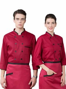 Рубашка для приготовления пищи в ресторане, кондитерская, кафе, мужская куртка шеф-повара, униформа повара отеля, кухонная столовая, рабочая одежда с рукавами Lg, 77yZ #