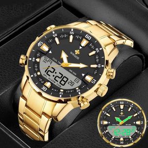Wristwatches WWOOR New Top Luxury Original Sports Wrist Watch For Men Quartz Steel Waterproof Dual Display Military Watches Relogio Masculino 24329