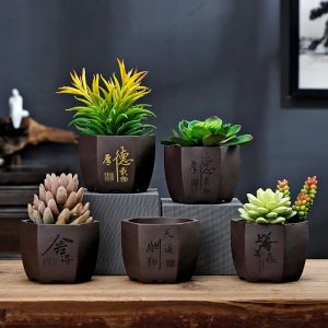 Plantadores de areia roxa orquídea vaso de flor vintage respirável interior cavalheiro orquídea pote de bambu cerâmica grossa planta verde bonsai pequeno pote