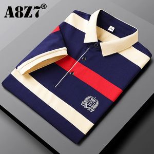 2023 Summer Men Classic Striped Polo Mens Cotton Shortsleeved Brodered Business Casual Shirt Male Drop 240328