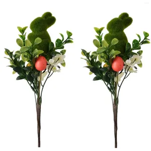 Decorative Flowers 2Pcs Easter Foam Colorful Egg Branches Simulated Green Leaf Cuttings Skewers Flower Arrangement Ornaments