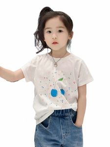 2024 Summer Children's T-shirt Girls Cherry Print Soft Short Sleeve T-Shirt U2T1#