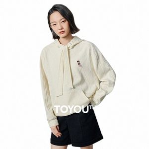 Toyouth Women Hoodies 2024 Spring Lg Sleeve Loose Hooded Sweatshirt Exquisite Embroidery 3D Jacquard Fabric Casual Pullover H7KC＃