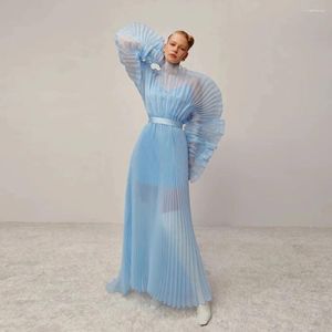 Sukienki swobodne 2024 niebieskie plany maxi sukienki puff długie rękawy plisowane organza formalny okazja suknia balowa vestidos de fiesta
