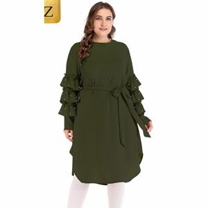 Europeu e americano Plus Size Roupas Femininas Peplum Mulher Blusa Lg-Sleeved Frisado Solto Lace-up Top Grande Túnica Camisas l3kx #