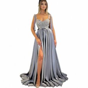 sexy Sweetheart Evening Dres Lg Glitter Paillettes Fessura Raso Splendido A Line Abito da ballo formale con cinghie f5pb #