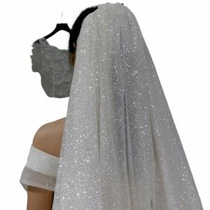 b60 Short Wedding Veils Bling Bling White Champagne Bridal Veils Two Layer Bridal Veil with Comb Wedding Bride Veil Accories 47oj#