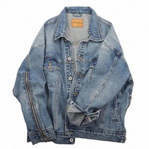 Neue Fi Herbst Vintage Frauen Denim Mantel LG Ärmeln Reißverschluss Tasche Blau Bomber Jeans Jacke Weibliche Lose Kleidung Flut G2067 P1MG #