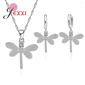 Necklace Earrings Set Charm Pendant Dragonfly Necklaces Jewelry Women Cubic Zircon Bridal 925 Sterling Silver Wedding Jewellery