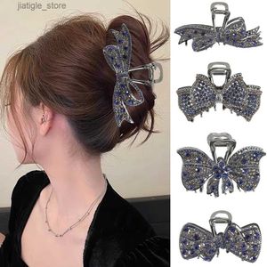 Hair Clips Bow Peacock Rhinestone Hair Claw Girls Shiny Crystal Hairpin Crab Ponytail Styling Tools Blue Fashion Hair Accessories Hair Clip Y240329