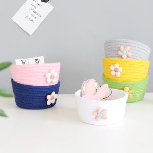 Baskets Cartoon Cotton Rope Storage Box Woven Basket Desktop Debris Key Cotton Thread Small Flower Storage Box