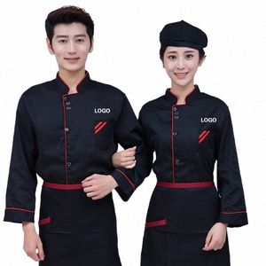 chef Jacket Men Lg Sleeve Shirt Apr Hat Bakery Cook Coat Unisex Kitchen Pastry Clothes Restaurant Waiter Uniform Print Logo q1Pt#