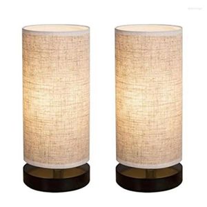 Table Lamps 2PCS Bedside Lamp Modern Simple Design Desk With Cylinder Fabric Shade And Black Base For Bedroom EU Plug