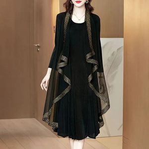 Autumn Vintage High End Elegant Dress Casual Western Style Stor storlek Löst falska två stycken sjal Long Vestidos 240329