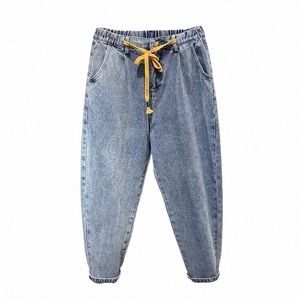 fi brand light elastic waist 9-point jeans men's loose and versatile tapered summer small foot Harlan pants trend v45H#