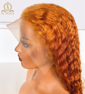 Blondynka pomarańczowe ludzkie peruki włosy w kolorze głębokiej fali pełna koronkowa peruka imbirową blond 360 koronkowa peruka dla czarnych kobiet7247142
