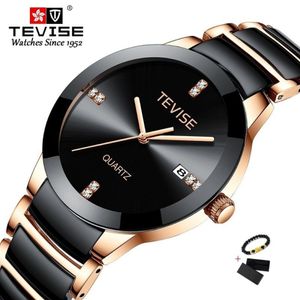 TEVISE Gold Ladies Bransoletka Zegarek Kwarc Watche Watche Luksusowy moda swobodna ceramiczna dziewczyna Watch Waterproof Randwatch Fix Tool CX2238Q