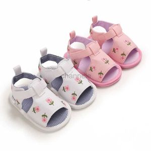 Sandals 2021 Summer 0-18M Baby Girl Embroidered Lovely Sandals Soft Sole Non-Slip Infant Toddler Newborn Shoes Footwear 5 Colors 240329