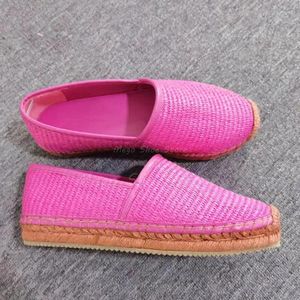 Casual Shoes Cane Woven Single For Women Pink Color Loafers Flat Bottom Comfort Female Round Toe Slip On Flats Big Size42