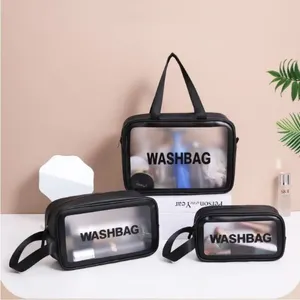 Storage Bags Transparent Three-piece Suit Ladies Makeup Wash Bag Large Capacity Portable Travel Frosted Cosmetic Hanging